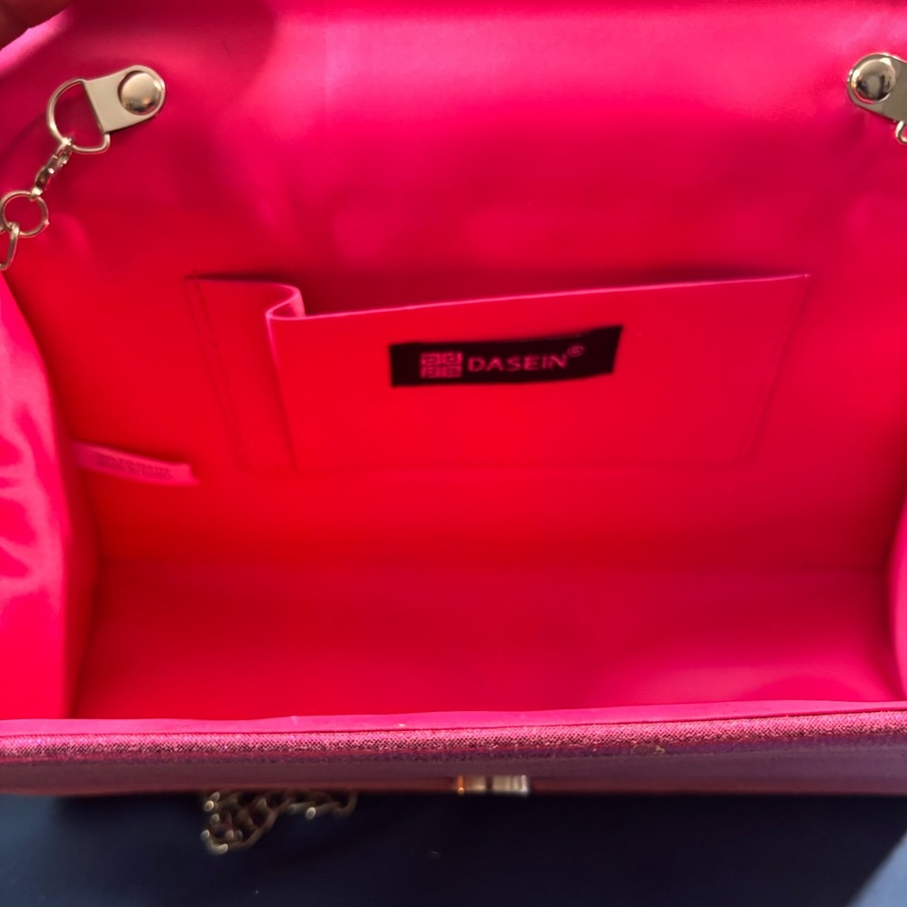 Dasein Hot Pink Glitter Evening Clutch Crossbody Bag Formal Prom Wedding Handbag - Picture 7 of 8